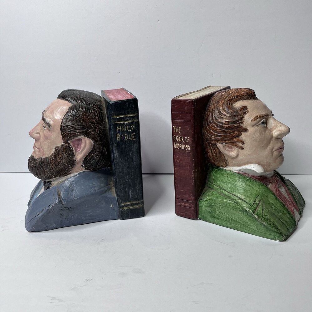 LDS Joseph Smith Brigham Young Bible Book of Mormon Plaster Bookends HEAVY